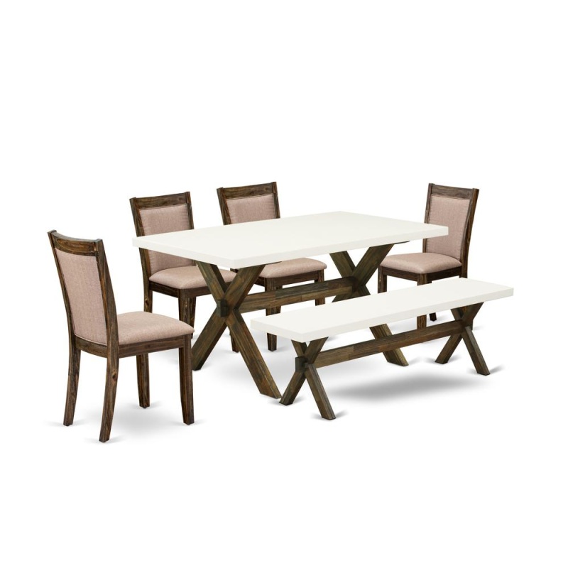 6-Piece Dining Set with Trestle Base and Wood Bench