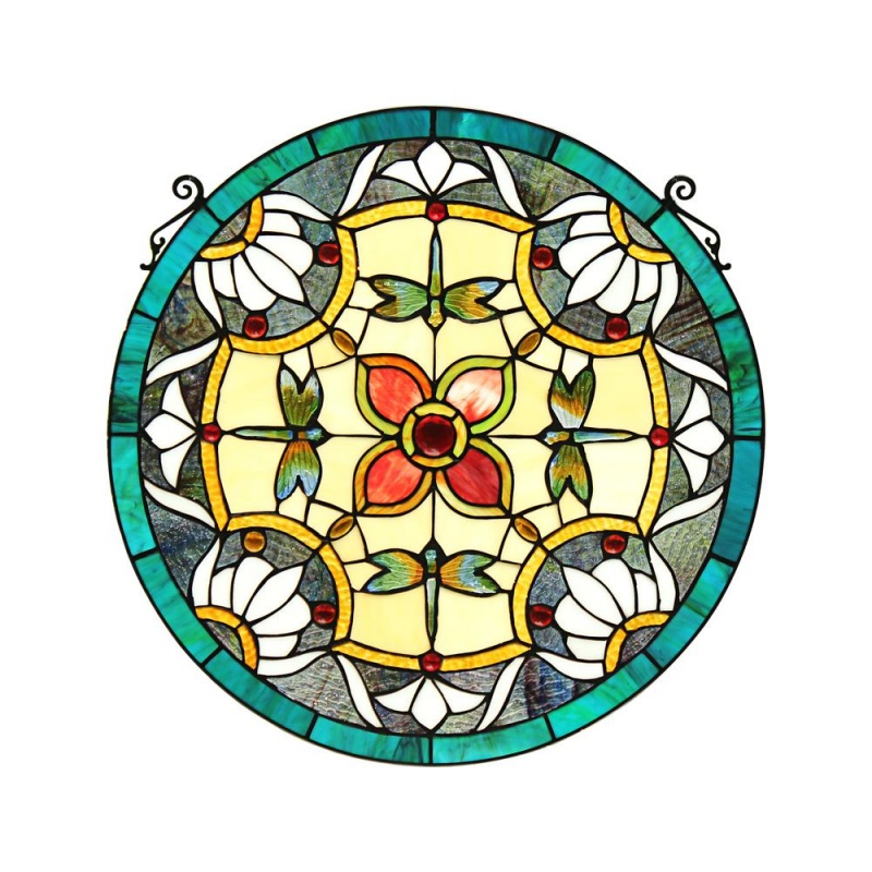 Chloe Lighting Green Darner Tiffany-Style Dragonfly Stained Glass Window Panel 20" Height