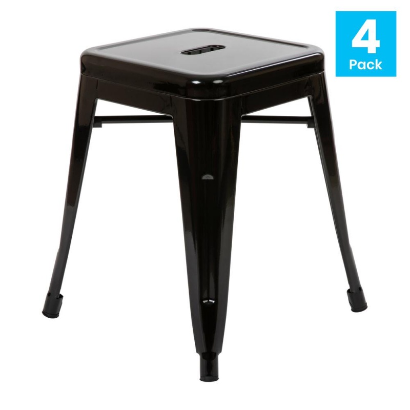 18" Table Height Stool, Stackable Metal Dining Stool In Black - Set Of 4