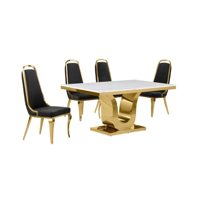 5Pc Small 66" Marble Top Dining Set