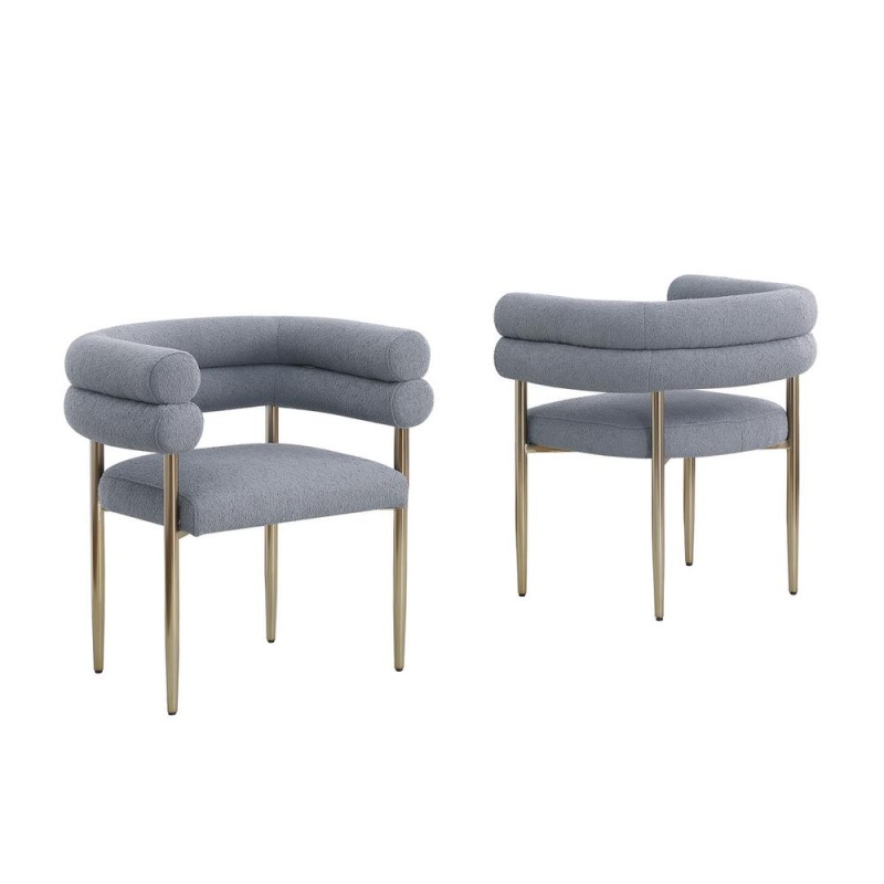 Gray With Gold Teddy Fur Upholstered Side Chairs, Set Of 2