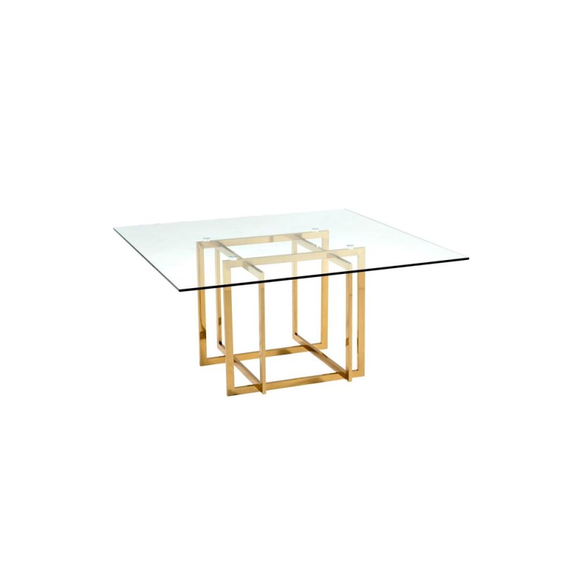 Square Glass Table,Clear 12Mm, Gold Base