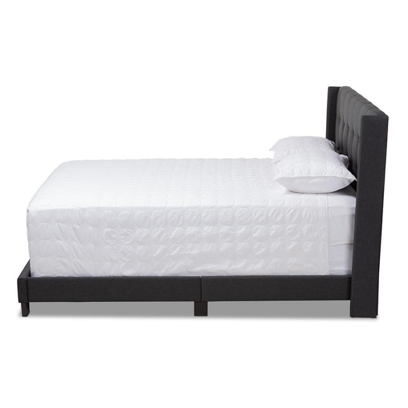 Lisette Modern And Contemporary Charcoal Grey Fabric Upholstered King Size Bed