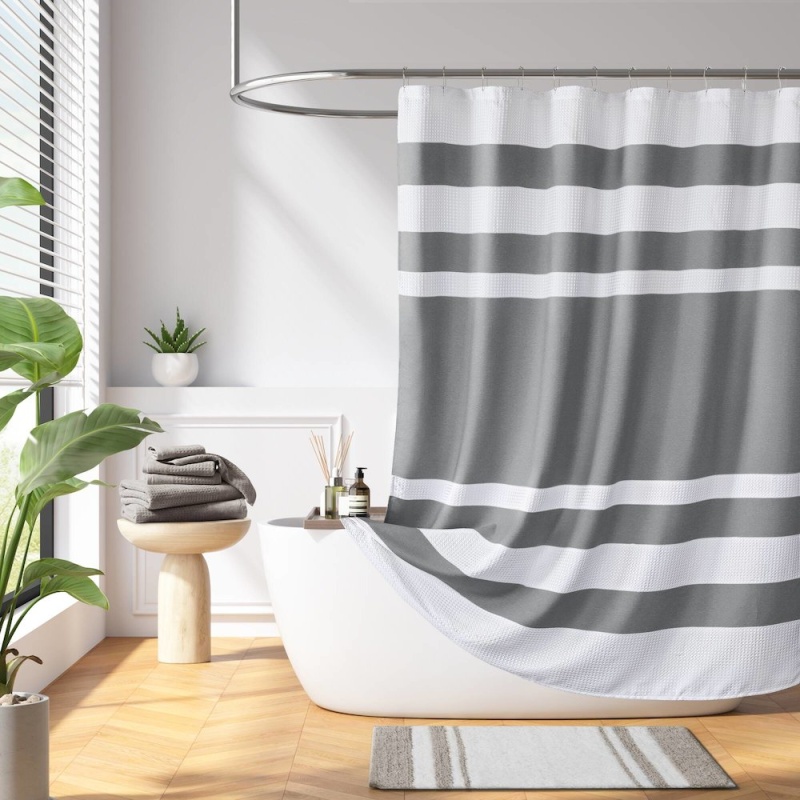 Spa Waffle Shower Curtain With 3M Treatment, Charcoal Color