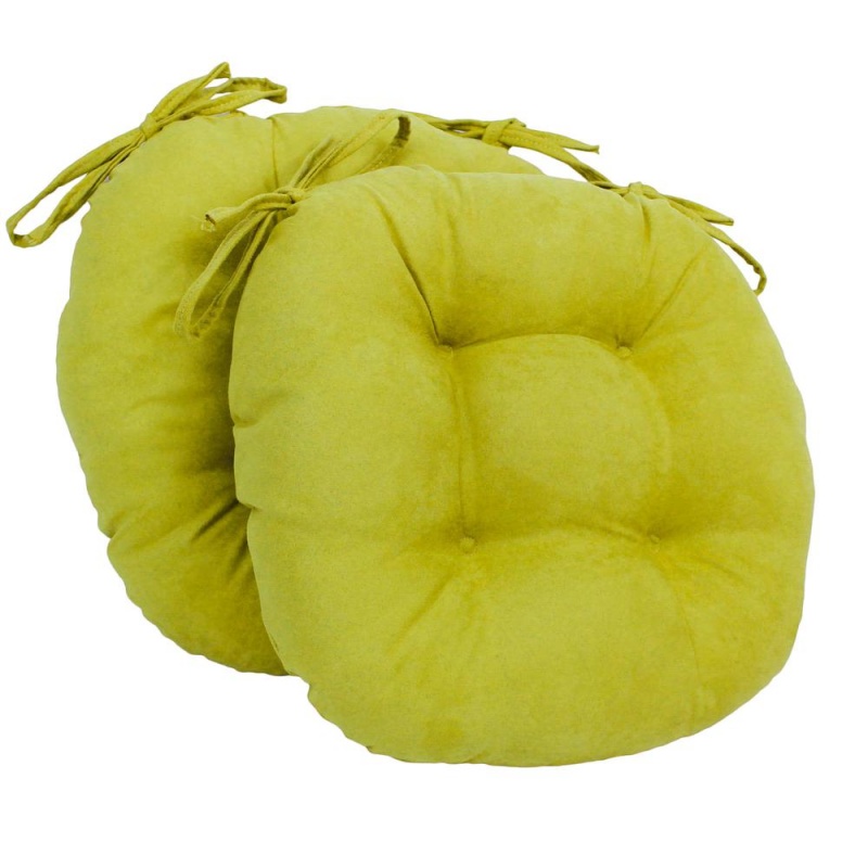 16-Inch Solid Micro Suede Round Tufted Chair Cushions (Set of 2)