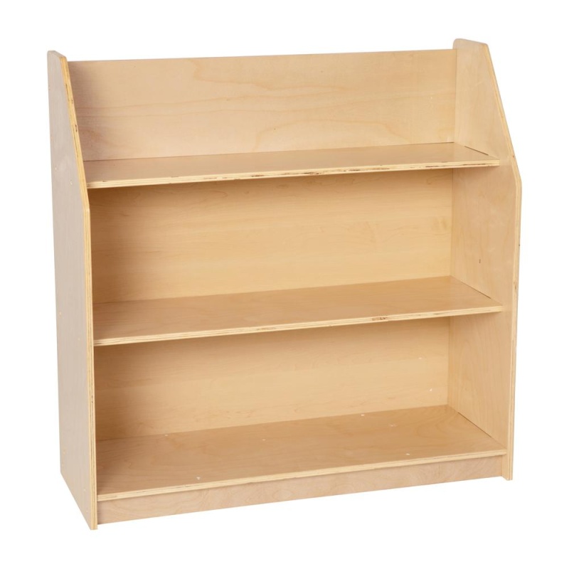 Natural Wooden 3 Shelf Book Display With Safe