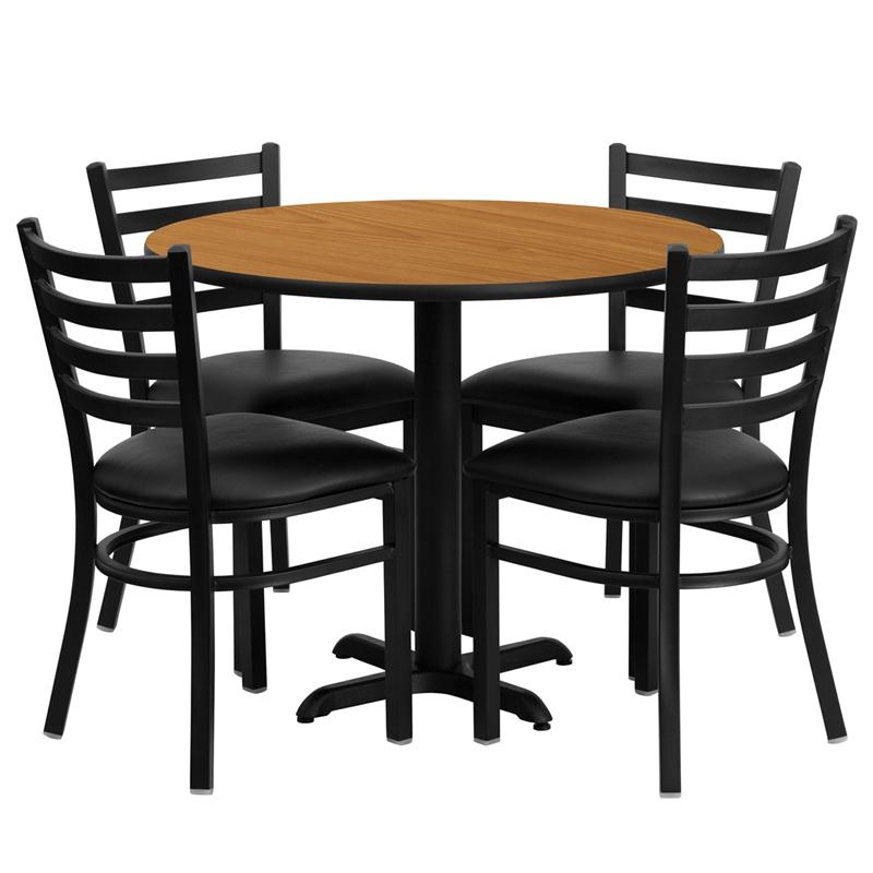 36'' Natural Table Set with X-Base and 4 Metal Chairs