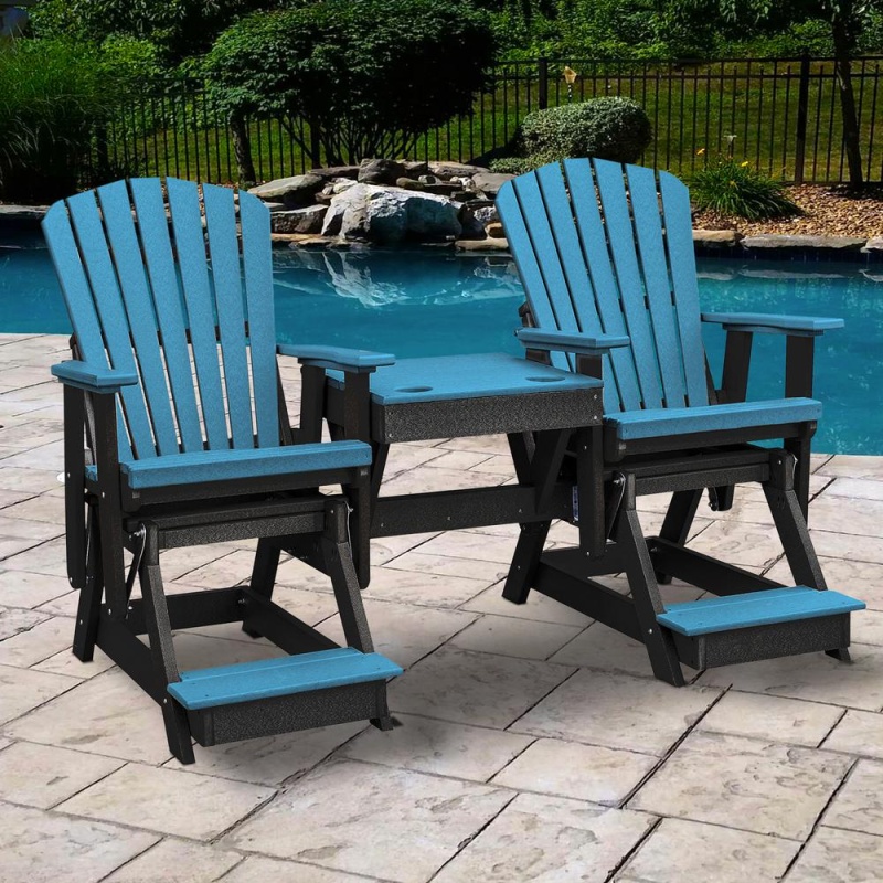 OS Home and Office Double Balcony-Height Glider with Center Table in Blue and Black