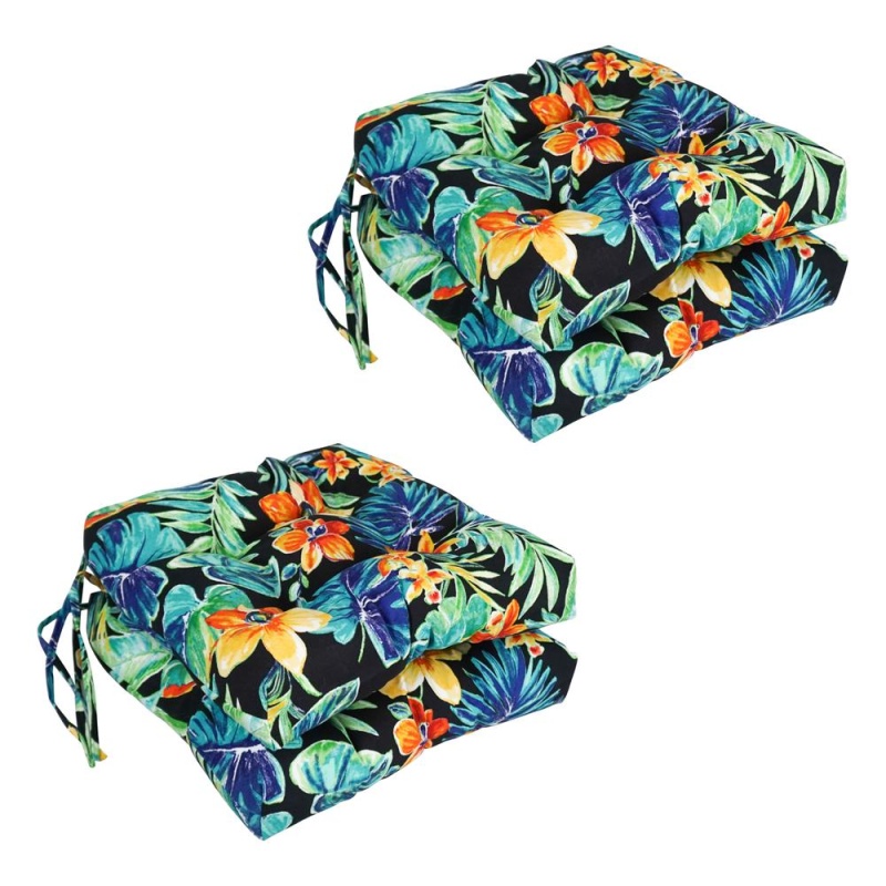 16-Inch Spun Polyester Patterned Outdoor Square Tufted Chair Cushion