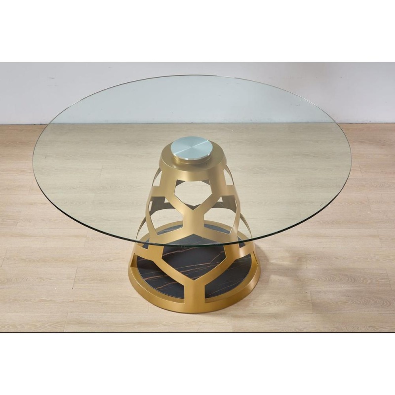 Round Clear Glass Dining Table With Gold Base