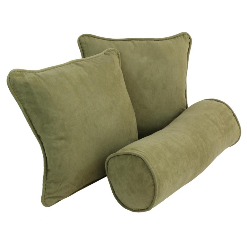 Double-Corded Solid Microsuede Throw Pillows With Inserts (Set Of 3) Sage Green