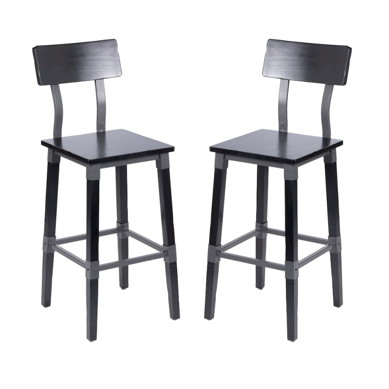 Jackson 2 Pack Rustic Black Industrial Wood Dining Barstool