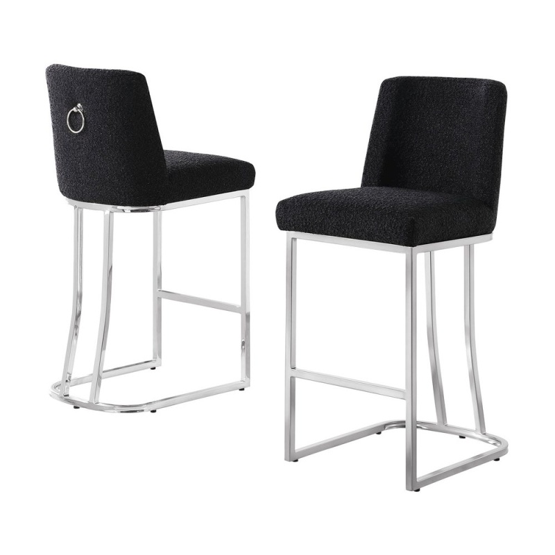 Black With Silver Base Barstools, Set of 2