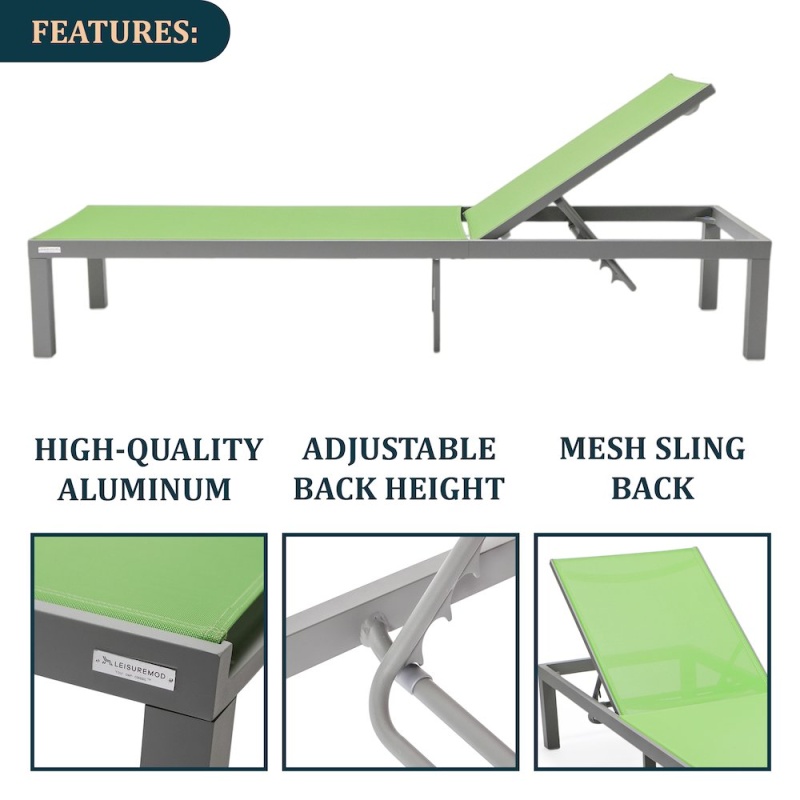 Marlin Modern Grey Aluminum Outdoor Patio Chaise Lounge Chair