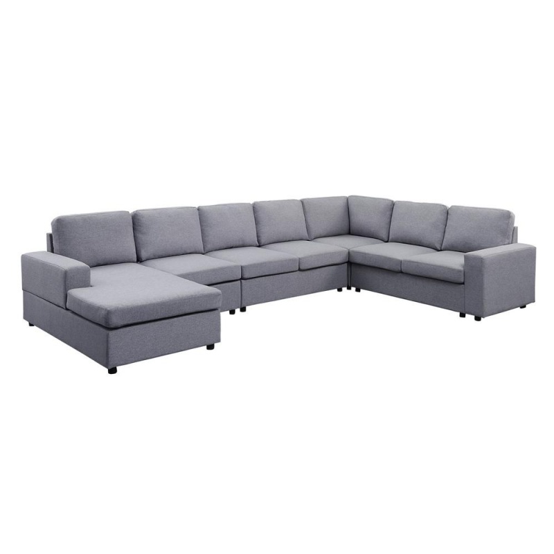 Hayden Light Gray Linen 7 Seat Reversible Modular Sectional Sofa Chaise