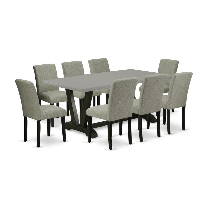 East West Furniture V697ab106-9 9-Pc Dinette Room Set - 8 Kitchen Parson Chairs And 1 Modern Rectangular Cement Kitchen Table Top With High Chair Back - Wire Brushed Black Finish
