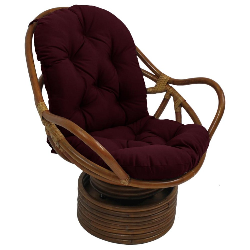 Rattan Swivel Rocker With Outdoor Fabric Cushion, Merlot