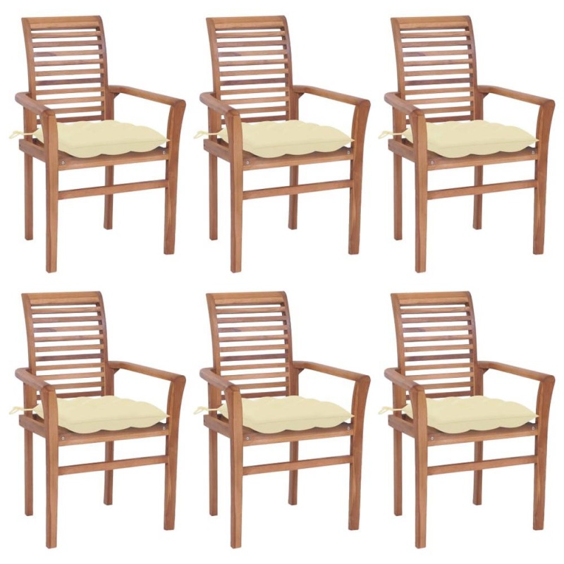 Vidaxl Dining Chairs 6 Pcs With Cream White Cushions Solid Teak Wood 2963