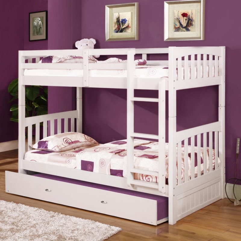 Os Home And Office Furniture Model Solid Pine Twin Over Twin Bunk Bed With Roll Out Twin Trundle Bed In Casual White