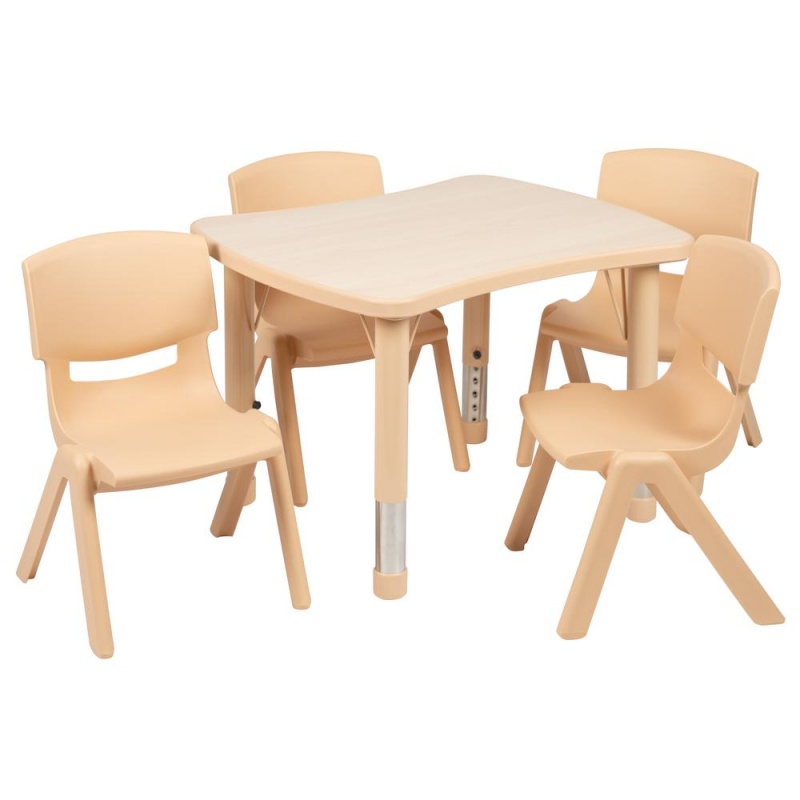 21.875"W X 26.625"L Rectangular Natural Plastic Height Adjustable Activity Table Set With 4 Chairs