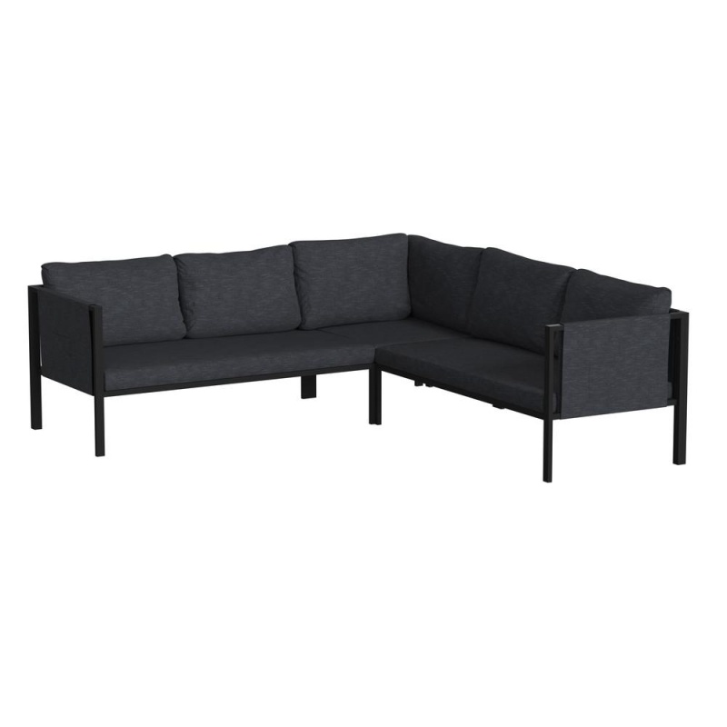 Sectional With Cushions, Black With Charcoal Cushions