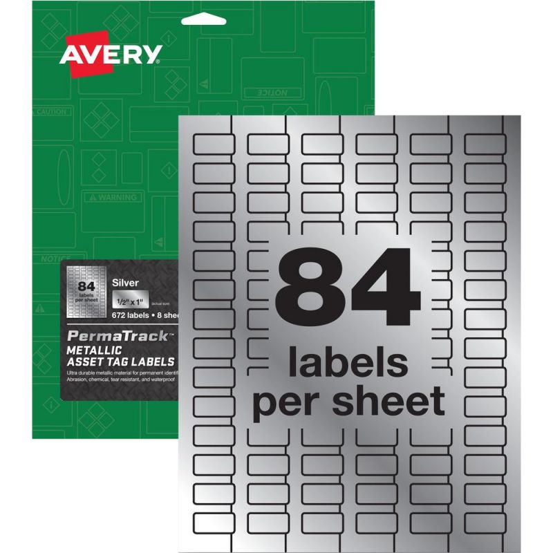 Avery® Permatrack Asset Tag Label - 1/2" Width X 1" Length - Permanent Adhesive - Rectangle - Laser - Silver - Film - 84 / Sheet - 8 Total Sheets - 672 Total Label(S) - 5