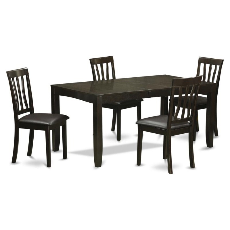 5 Pc Dining Set-Dining Table With Leaf And 4 Dining Chairs
