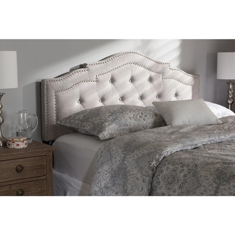 Edith Modern And Contemporary Greyish Beige Fabric Queen Size Headboard