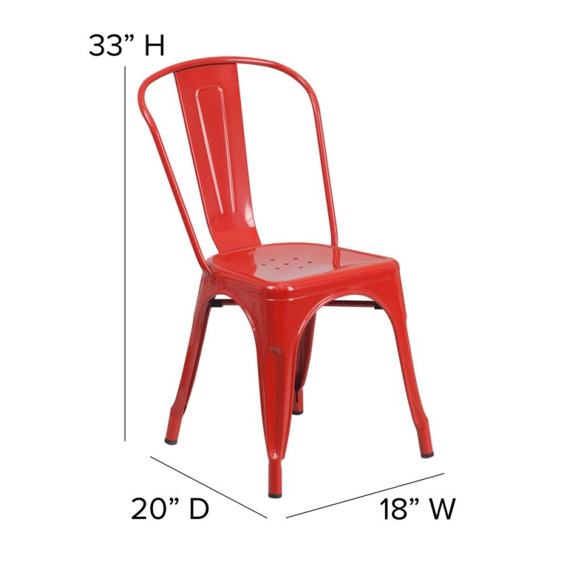 Perry Commercial Grade Red Metal Indoor-Outdoor Stackable Chair With Red Poly Resin Wood Seat
