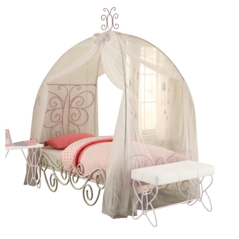 Priya Ii Twin Bed W/Canopy, White & Light Purple