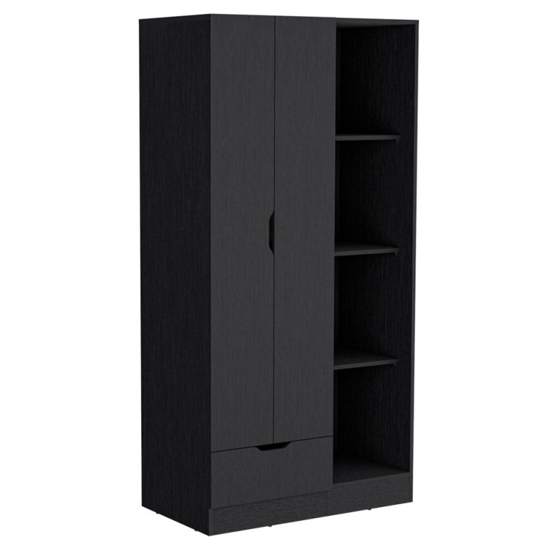 Toccoa Armoire With 1-Drawer And 4-Tier Open Shelves, Black