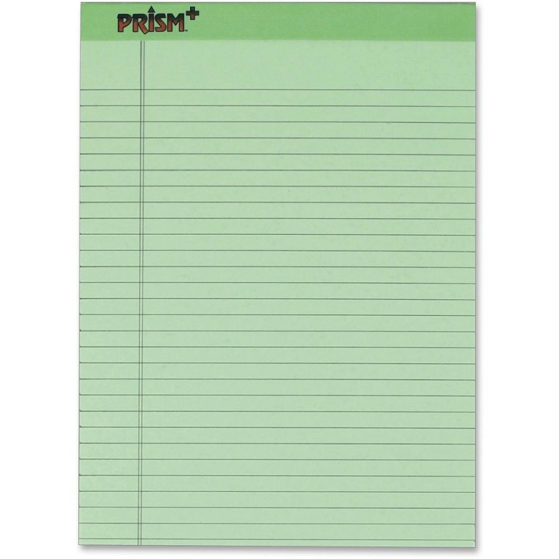 Tops Prism Plus Wide Rule Green Legal Pad - 50 Sheets - Strip - 16 Lb Basis Weight - 8 1/2" X 11 3/4" - 11.75" X 8.5" - Green Paper - Perforated, Rigid, Heavyweight, Bleed Resistant, Acid-Free, Unpunc