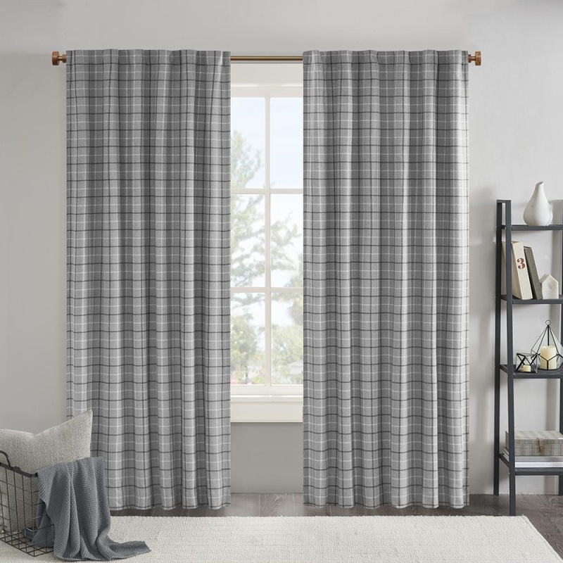 Plaid Rod Pocket And Back Tab Curtain Panel With Fleece Lining
