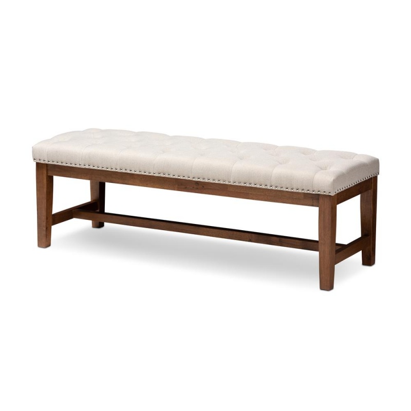 Ainsley Modern And Contemporary Light Beige Fabric Upholstered Walnut Finished Solid Rubberwood Bench