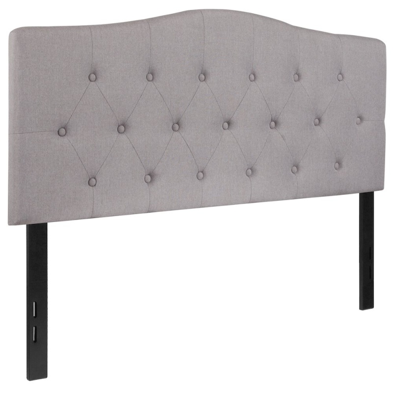 Tufted Upholstered Full Size Headboard in Light Gray Fabric