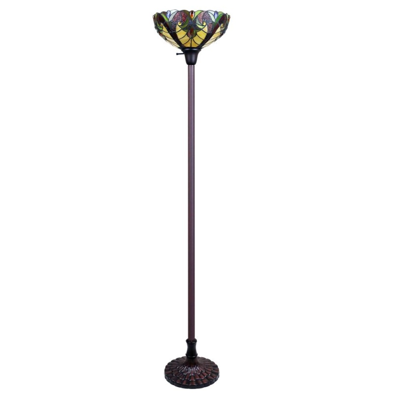 Chloe Lighting Adia Tiffany-Style Dark Bronze 1-Light Victorian Torchiere Floor Lamp 14" Shade
