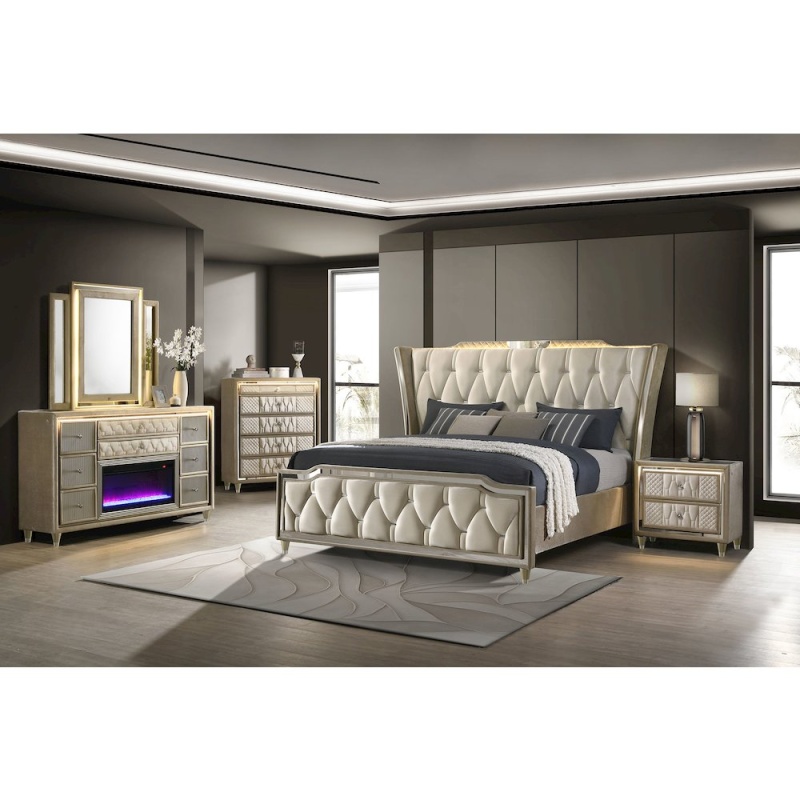 Lorient 5-Piece Queen Bedroom Set Ivory and Camel