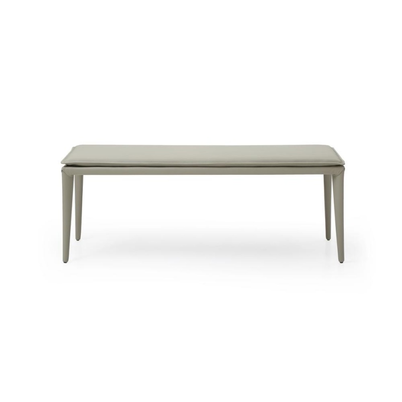 Jared Bench Light Grey Faux Leather With Steel Legs Fully Covered With Light Gray Faux Leather