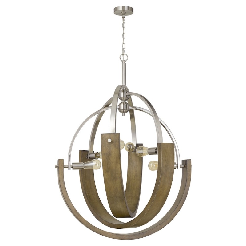 Cal Lighting Rauma Metal/Wood Chandelier, 60W X 6