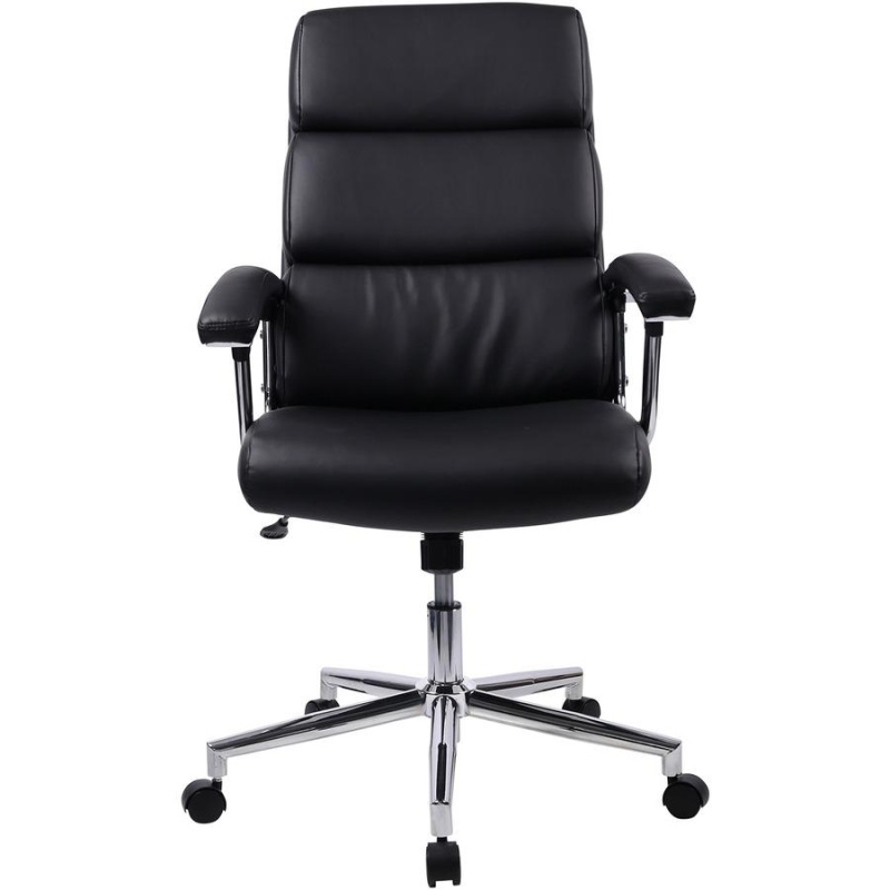 Lorell Leather High-Back Chair - Black Bonded Leather Seat - Black Bonded Leather Back - 1 Each