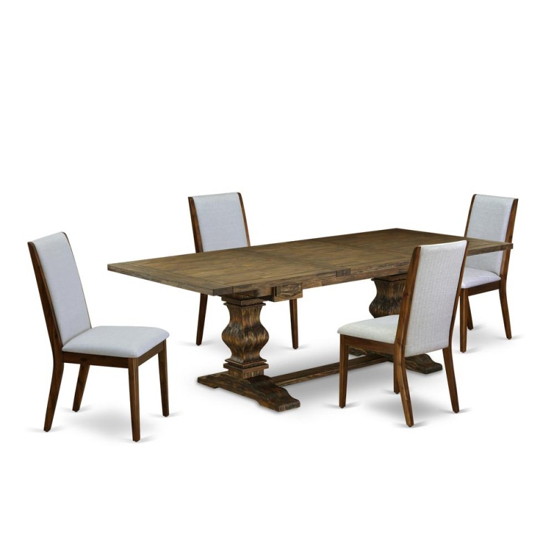 5 Piece Dining Room Table Set Includes A Rectangle Kitchen Table With Removable Leaf And 4 Grey Linen Fabric Parsons Dining Chairs, 42X92 Inch, Jacobean