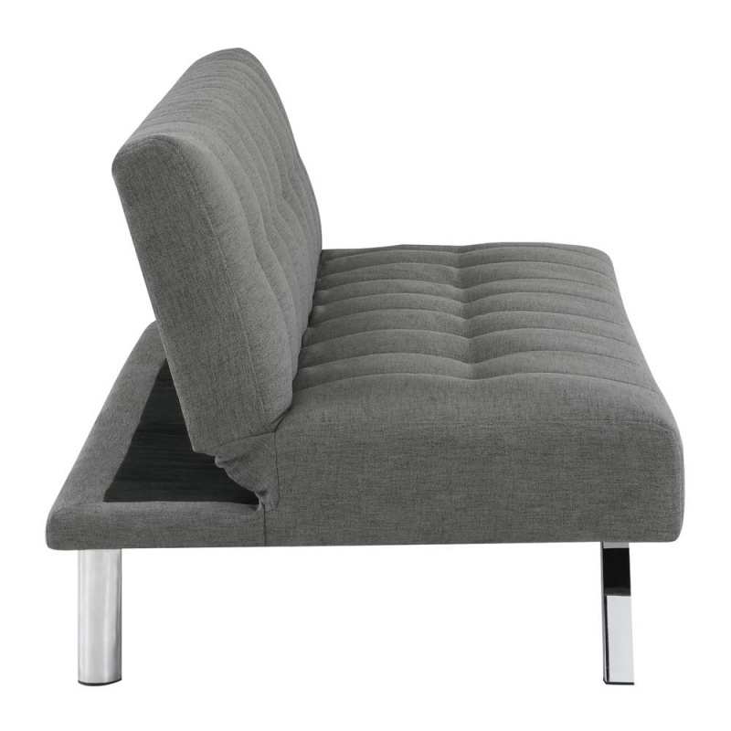 Sawyer Futon In Grey Fabric With Stainless Steel Legs