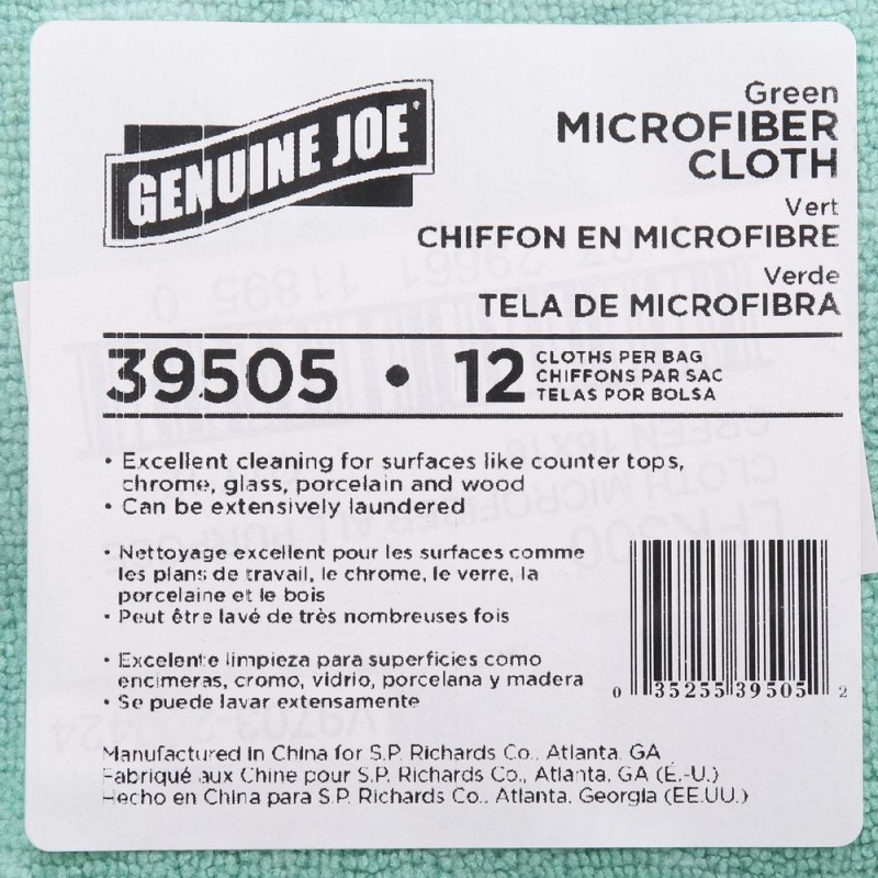 Genuine Joe General Purpose Microfiber Cloth - For Multipurpose - 16" Length X 16" Width - 12 / Bag - Chemical Resistant, Oil-Free, Lint-Free - Green
