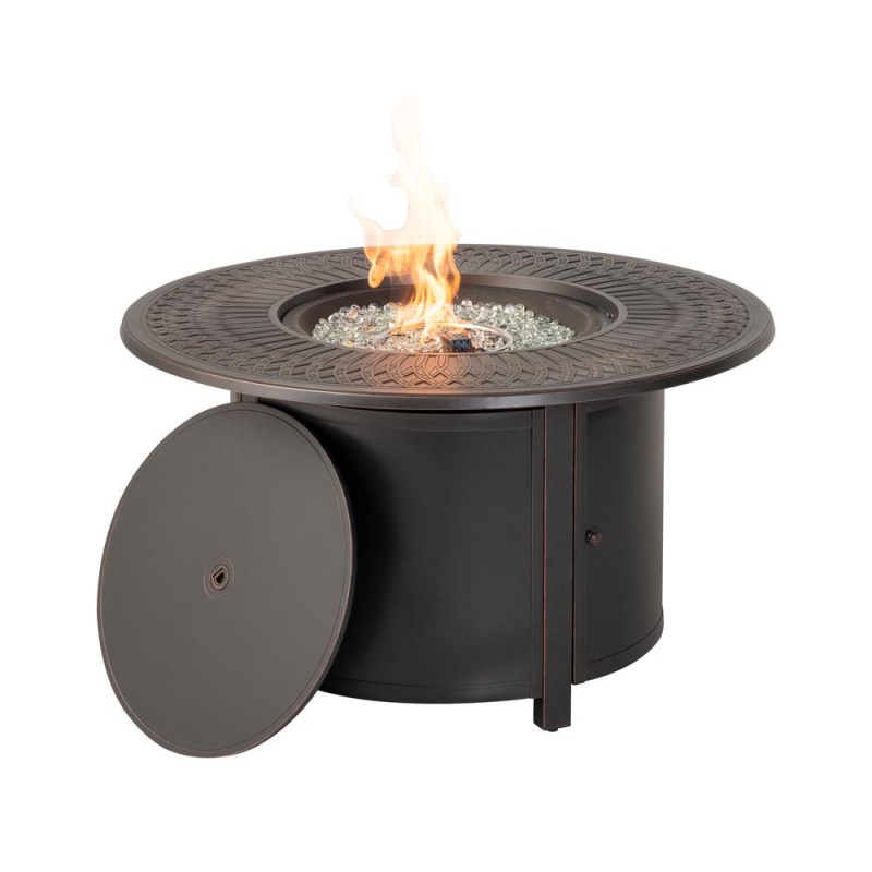 Walden 44" Round Gas Fire Pit Chat Table With Clear Glass Fire Beads