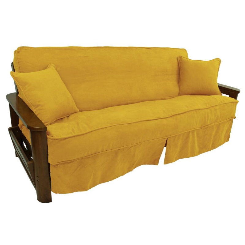 Solid Microsuede Double Corded 8 To 9-Inch Full Futon Slipcover Set With Two 18-Inch Throw Pillows (Set Of 3)