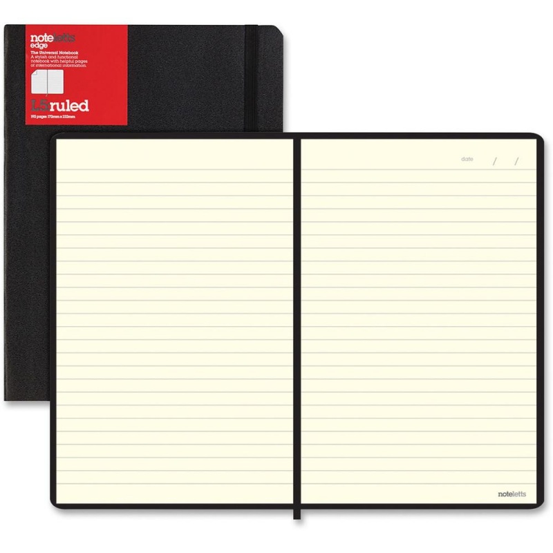 Letts Of London L5 Ruled Notebook - Sewn9" X 6" - Black Cover - Elastic Closure, Flexible Cover, Pocket - 1 Each