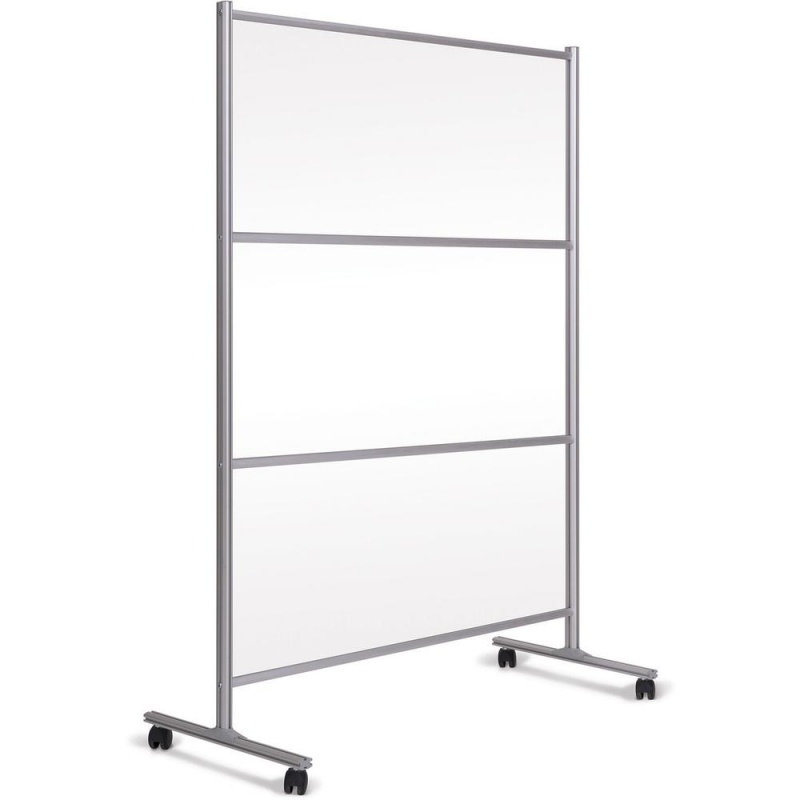 Bi-Silque Mobile Glass Panel Divider - 50" Width X 22" Depth X 80.3" Height - Glass - Aluminum, Transparent