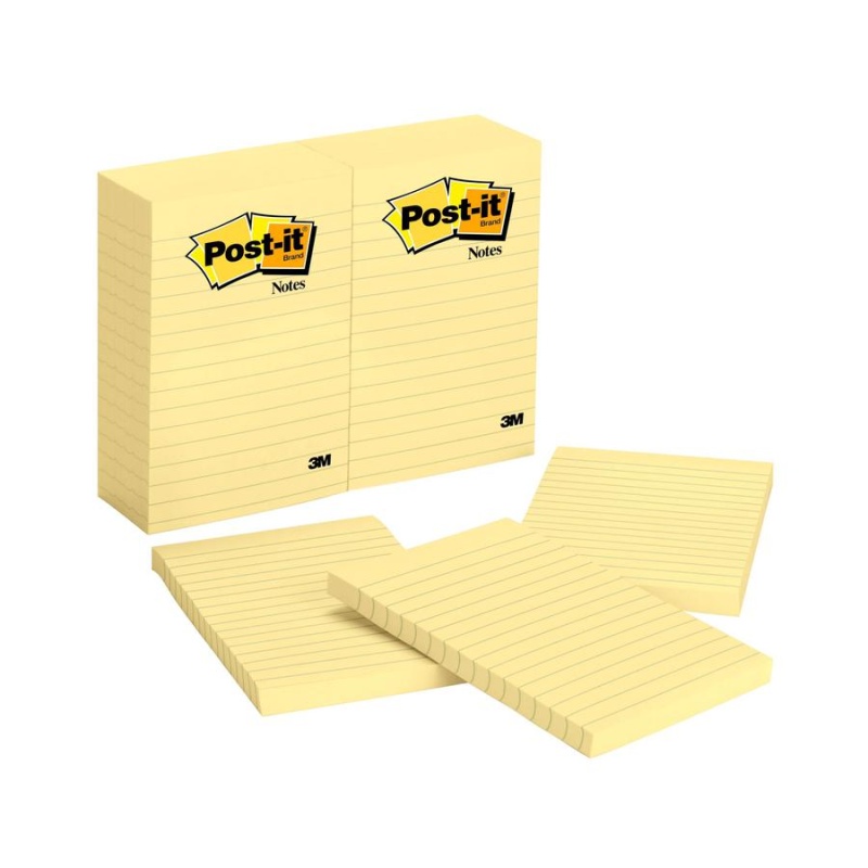 Post-It® Notes Original Lined Notepads - 100 - 4" X 6" - Rectangle - 100 Sheets Per Pad - Ruled - Canary Yellow - Paper - Self-Adhesive, Repositionable - 12 / Pack