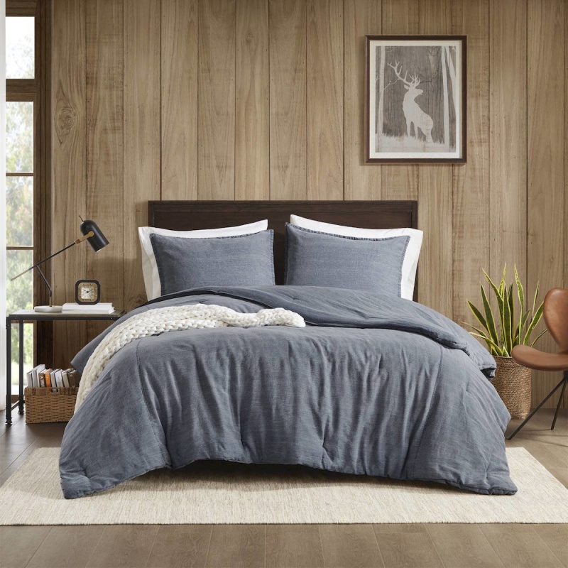 Hudson Twill Washed Comforter Set, Blue Color