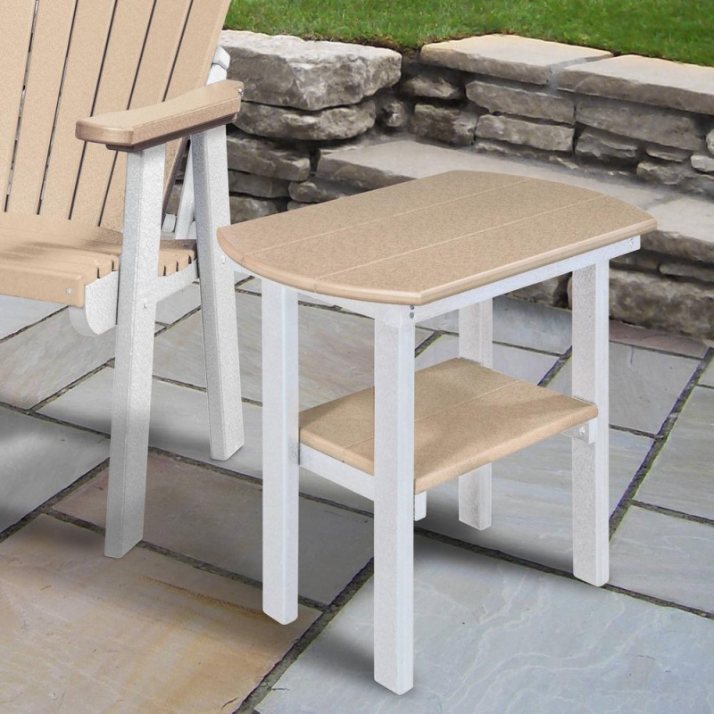 Oval End Table in Weatherwood with White Base